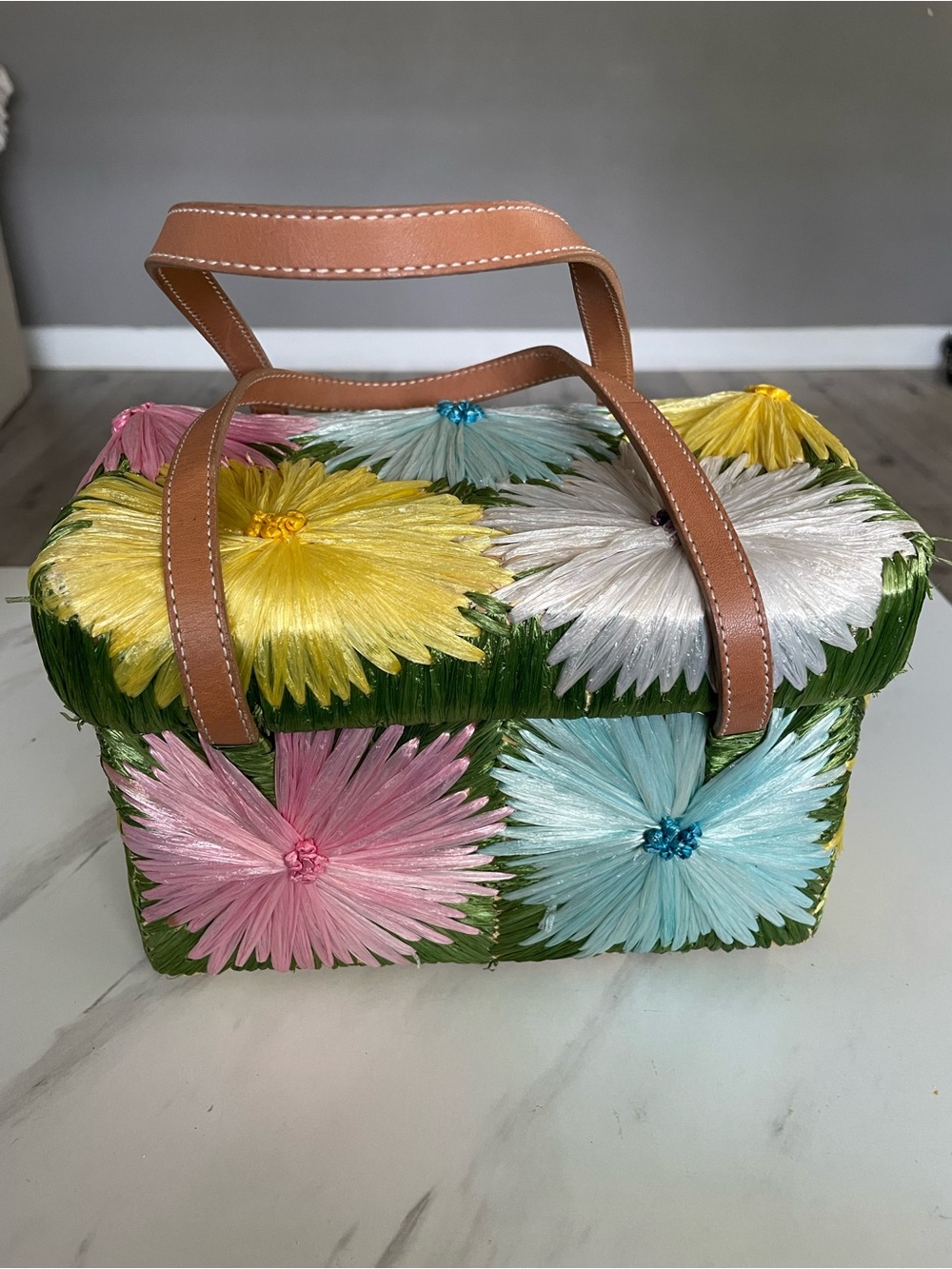 kate spade Multicolor Floral Box Tote with Tan Handles